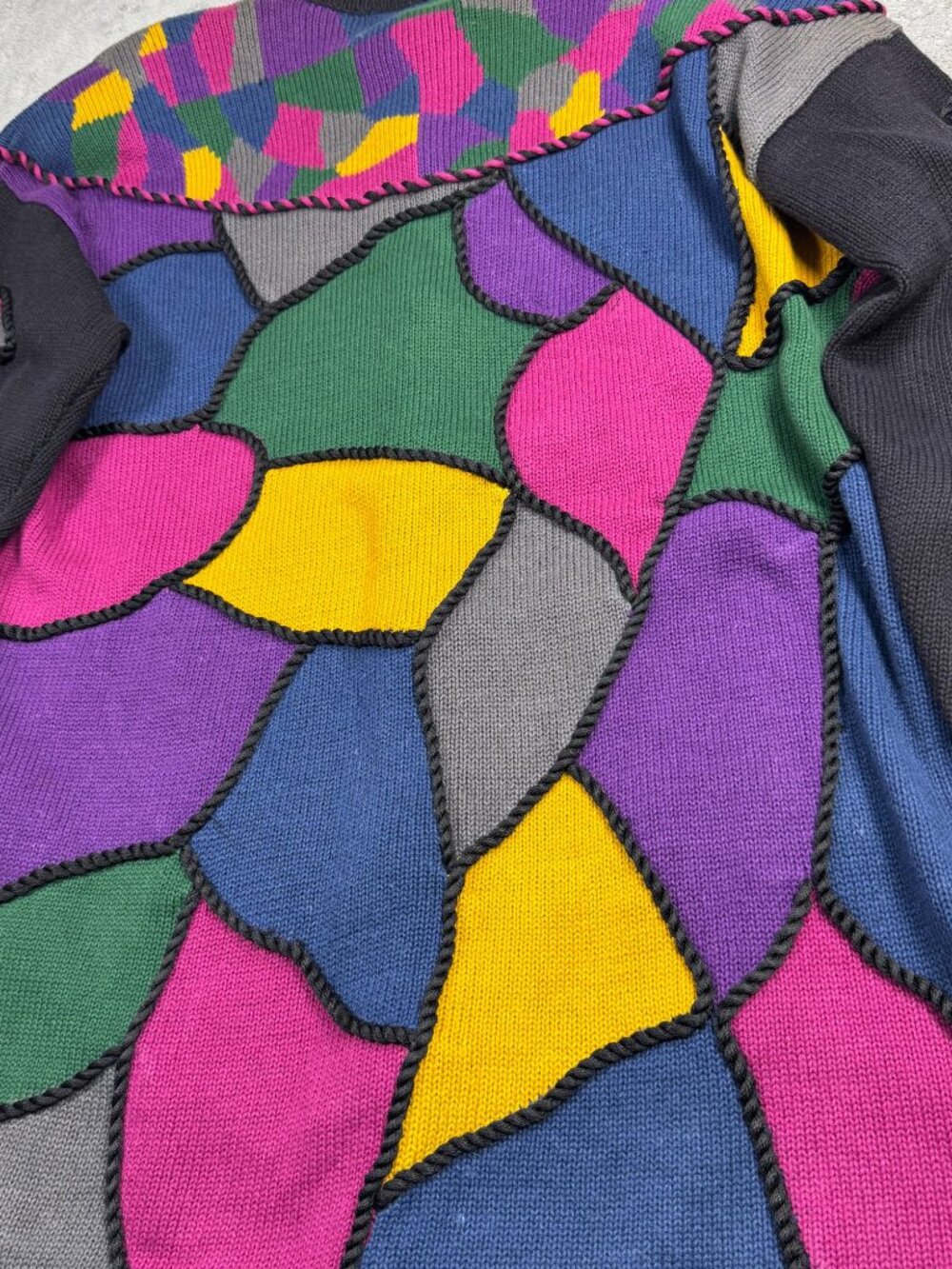 Vintage 80s Patchwork Cardigan Sweater Sz 2 Colorblock Whimsical Y2K Art Teacher - Picture 9 of 12